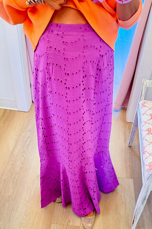Purple Eyelet Maxi Skirt