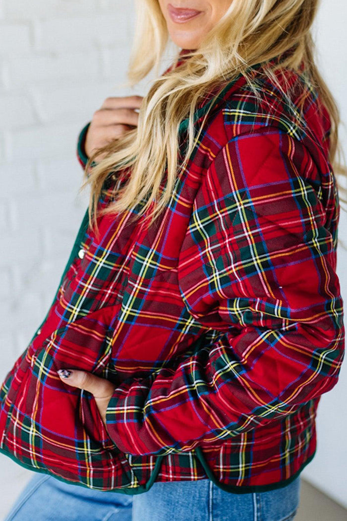 Pocketed  Plaid Quilted Jacket