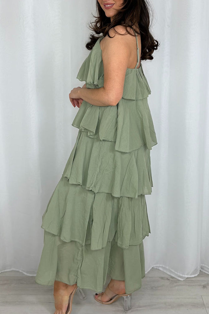 Casual Ruffle Adjustable Strap Maxi Dress