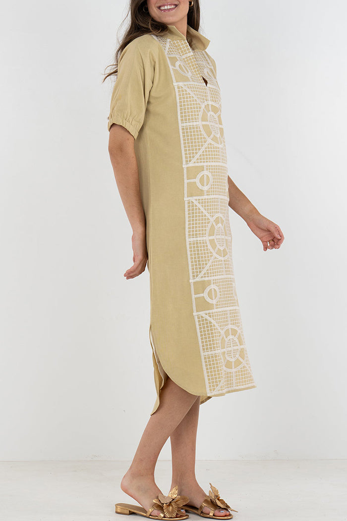 Geometric Lattice Stand Collar Dress