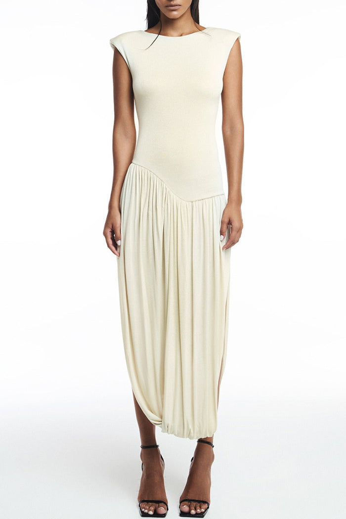 Fitted Pleated Slit Midi Dress
