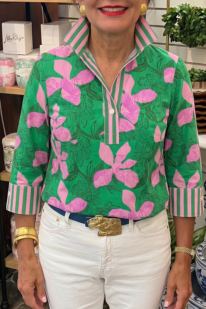 Tropical Cuff Trim Popover Top