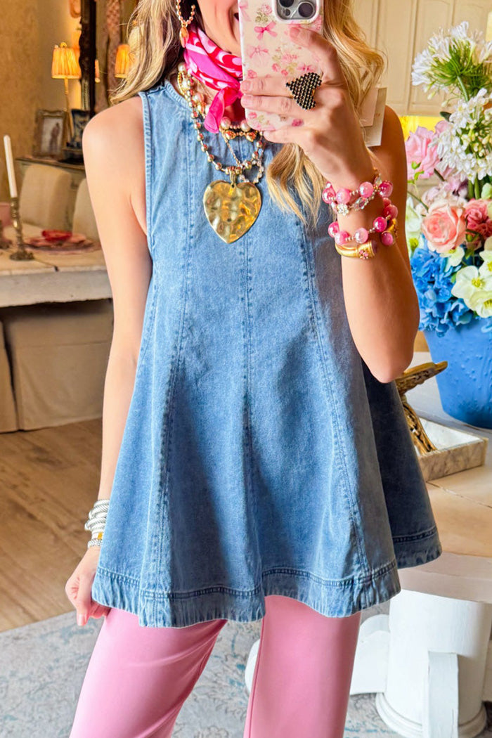Casual Denim Sleeveless Flared Top