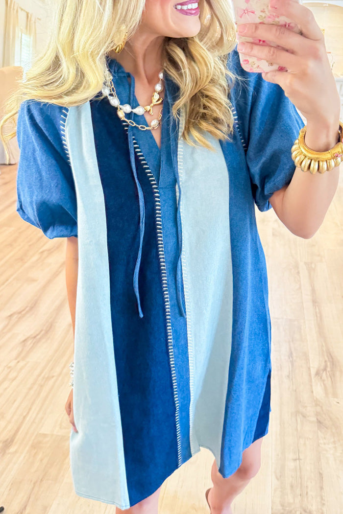 Denim Puff Sleeve Pocket Mini Dress