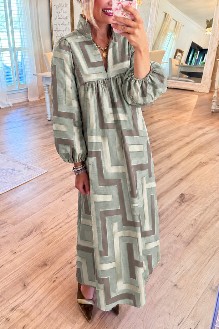 Geometric Pattern Pocket Maxi Dress
