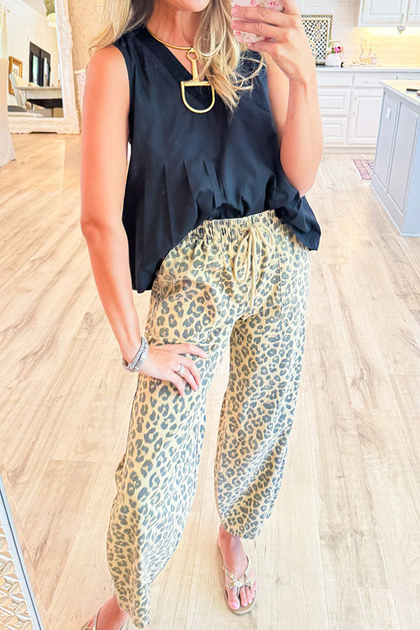 Leopard Drawstring Parachute Pants