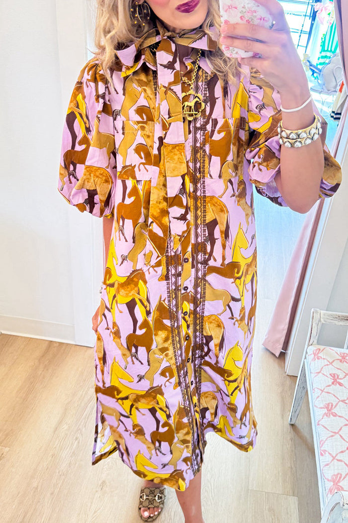 Lavender Horse Print Midi Dress