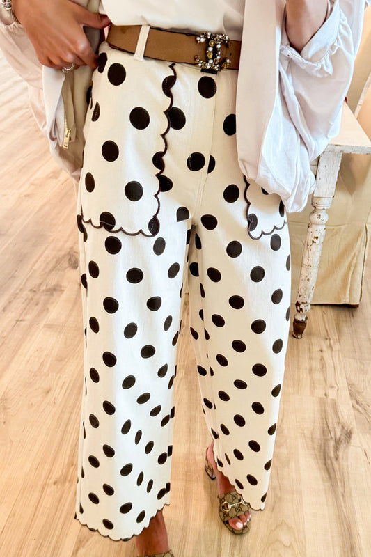 Polka Dot Scallop Hem Pants