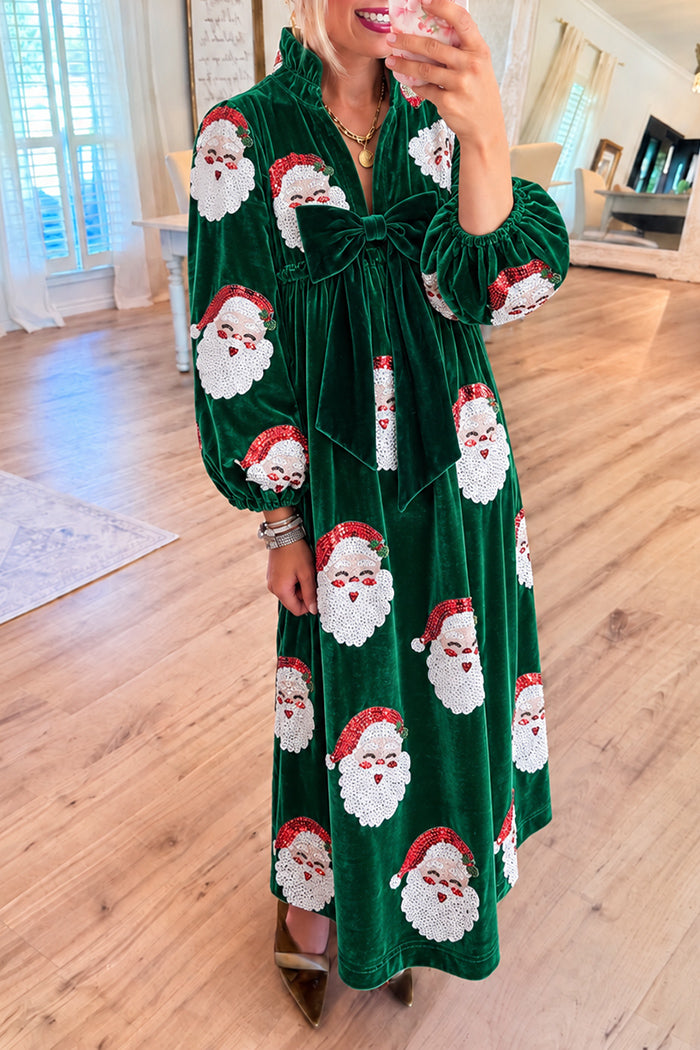 Green Velvet Santa Sequin Maxi Dress