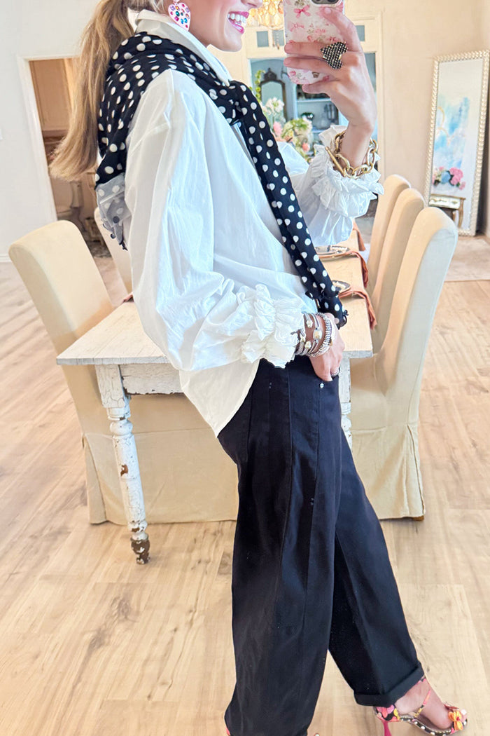 Off White Ruffle Detail Button Up Top