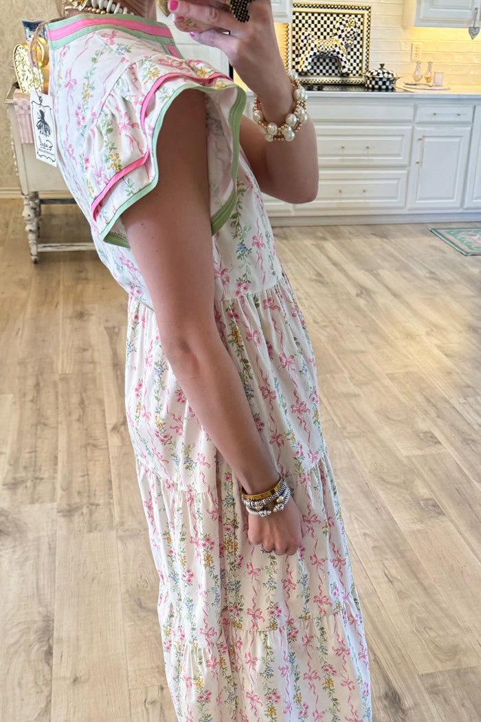 Bow Print Pocket Midi Dress