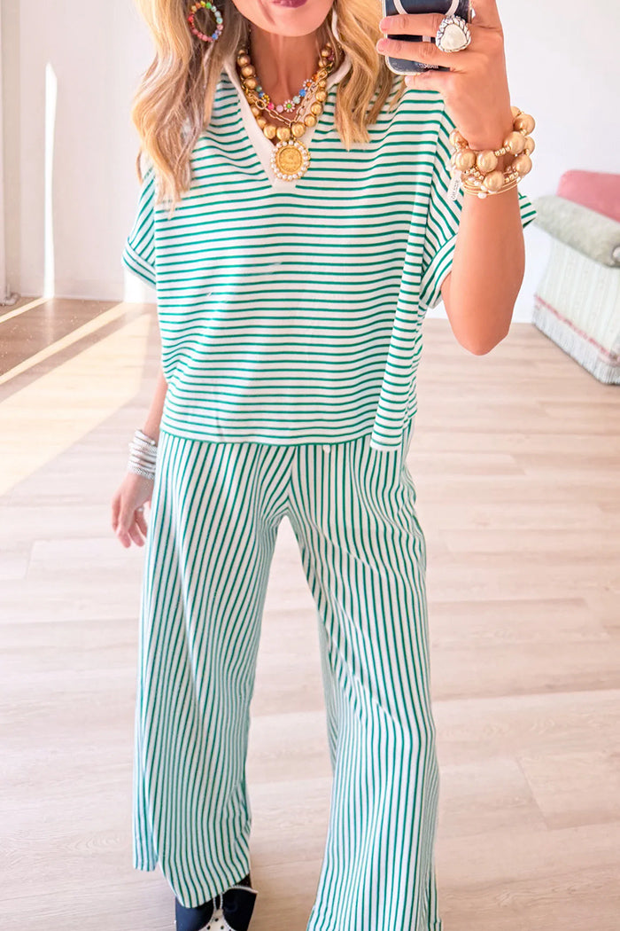 Casual Stripe Wide Leg Pant Set