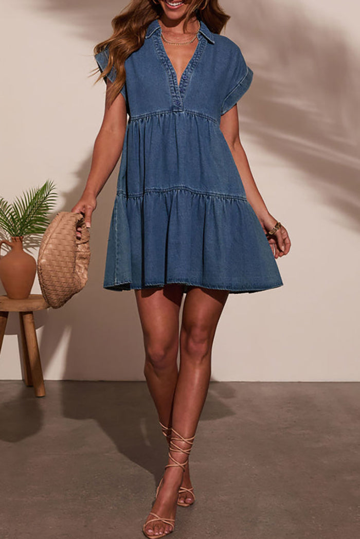Short Sleeve Tiered Denim Dress