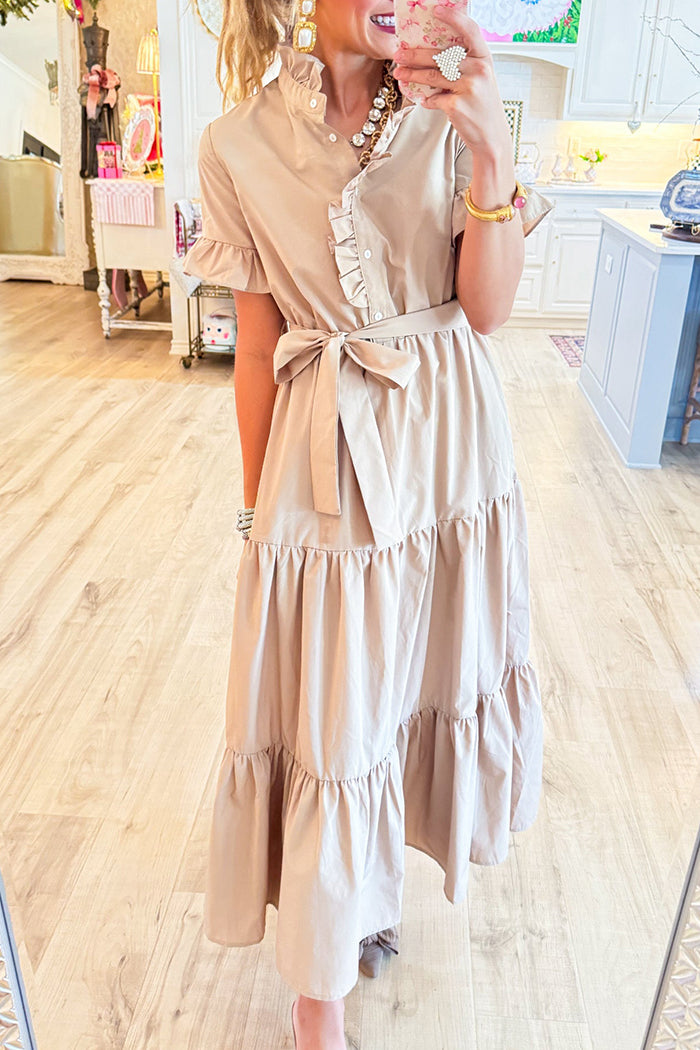 Tiered Ruffle Collar Midi Dress