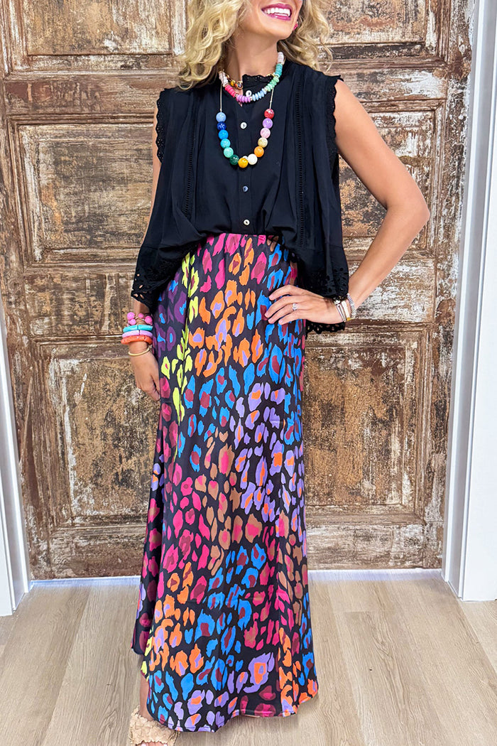 Multi Color Animal Print Midi Skirt