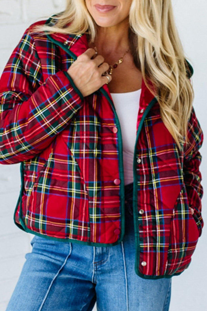 Pocketed  Plaid Quilted Jacket