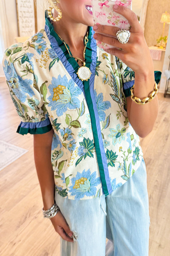 Floral Ruffle Puff Sleeve Top