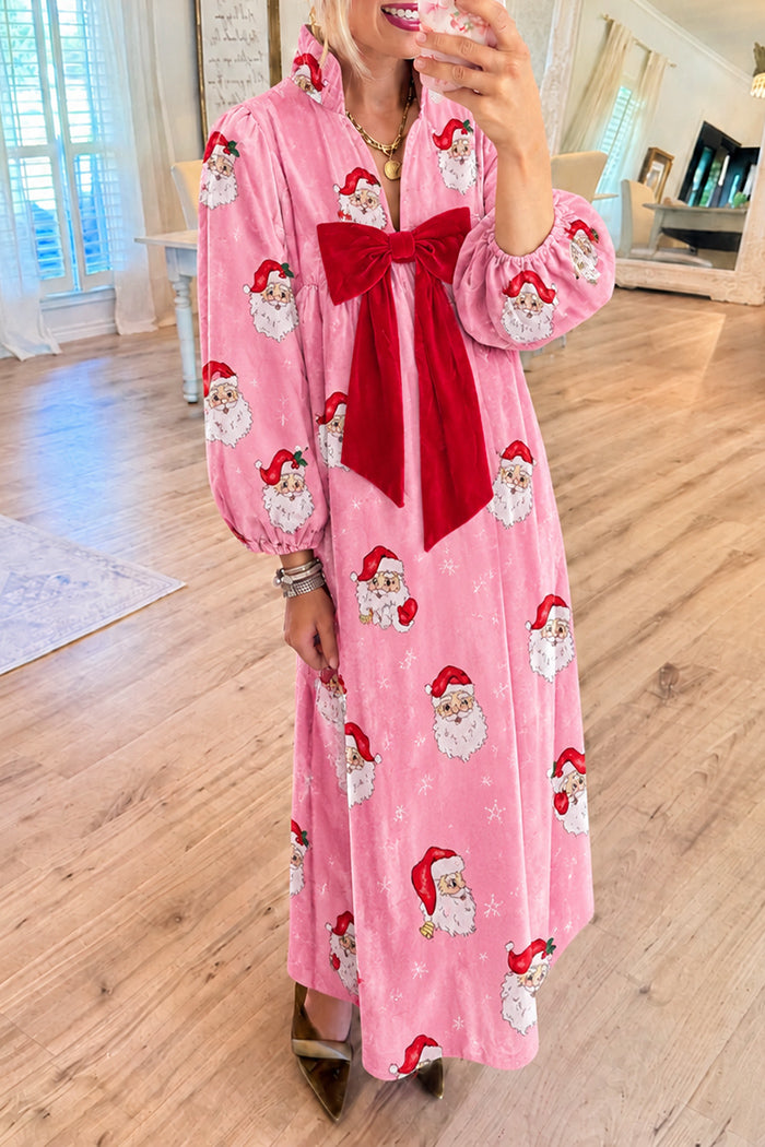 Santa Snowflake Velvet Bow Maxi Dress