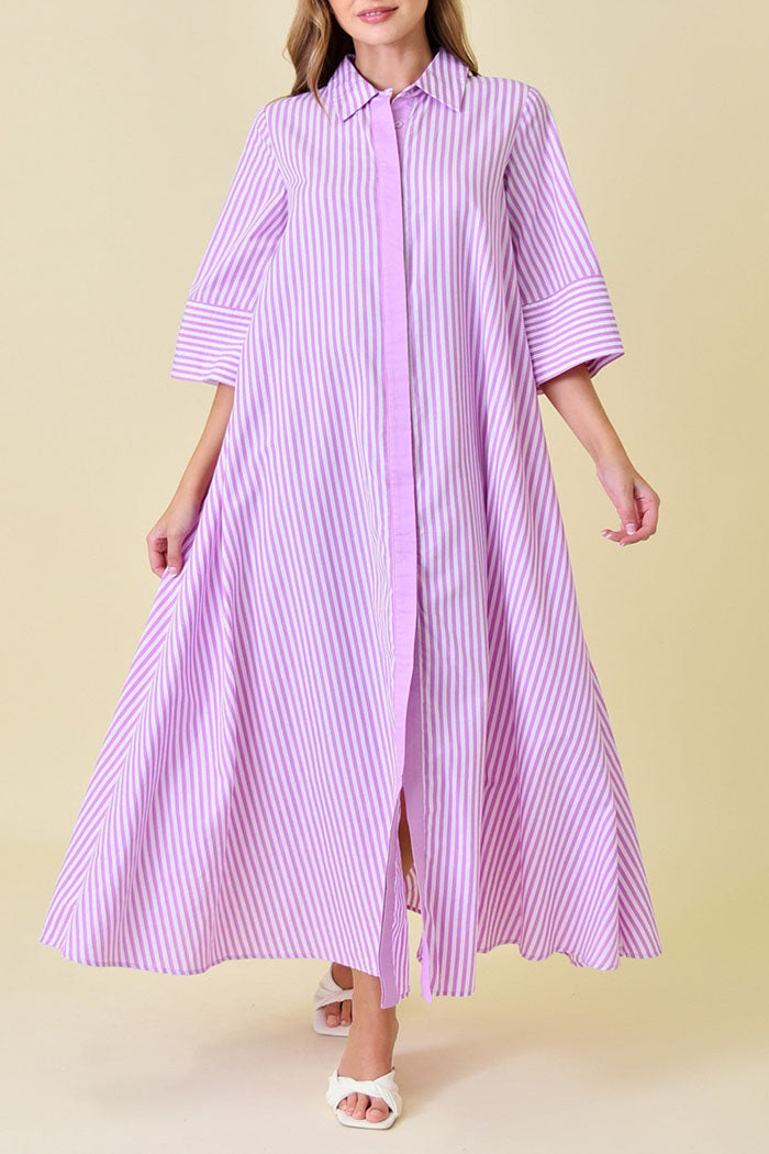 Striped Half Sleeve Button Dress