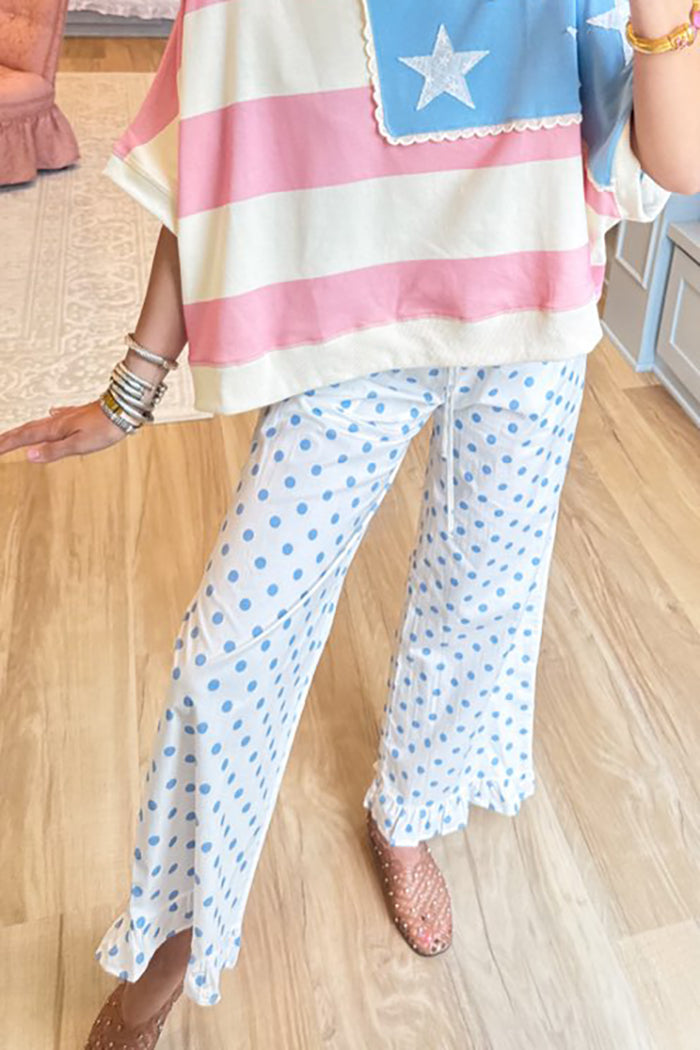 Light Blue Polka Ruffle Hem Lounge Pants