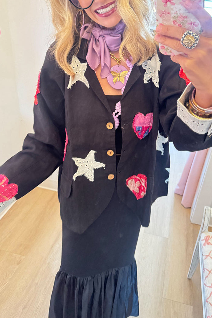 Patchwork Long Sleeve Pocket Blazer