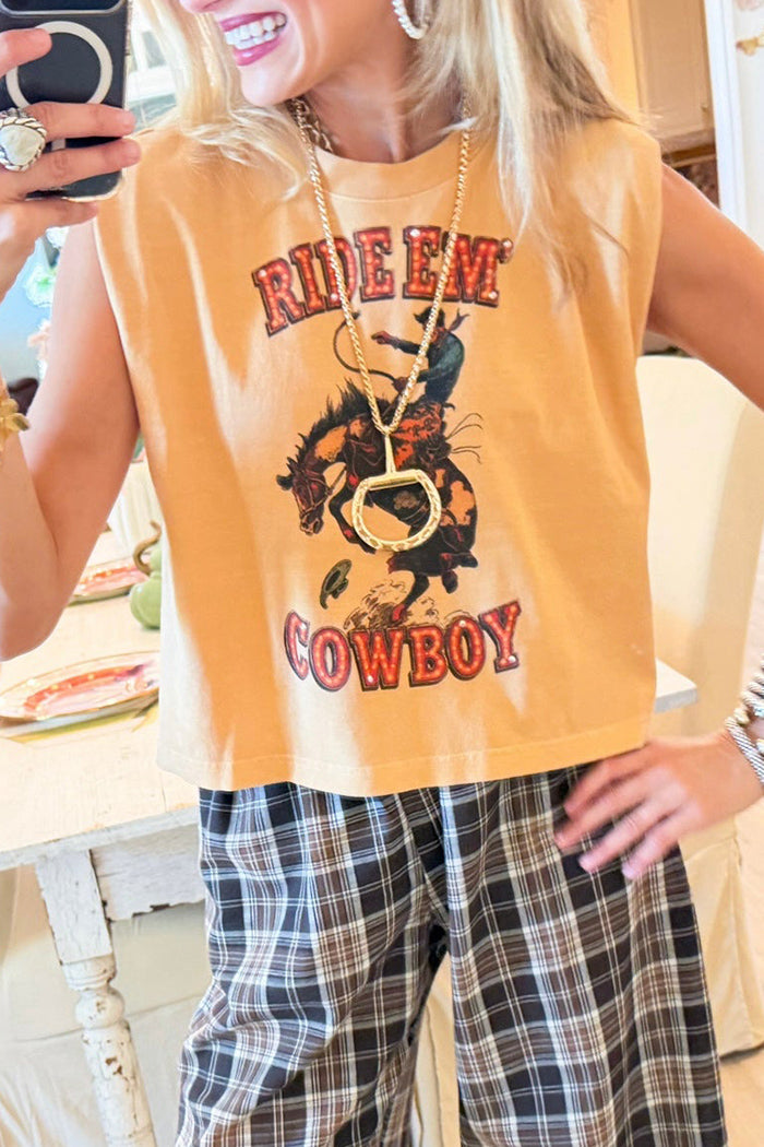 Mustard Cowboy Print Muscle Tee
