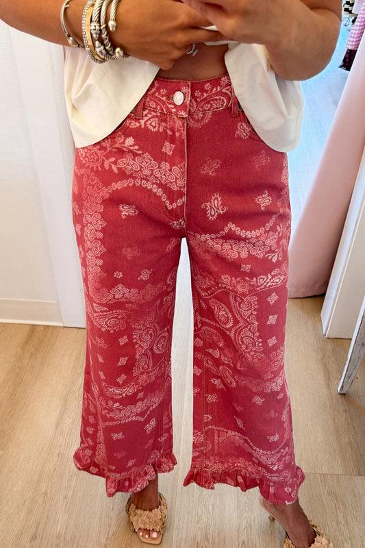 Paisley Ruffle Hem Pants