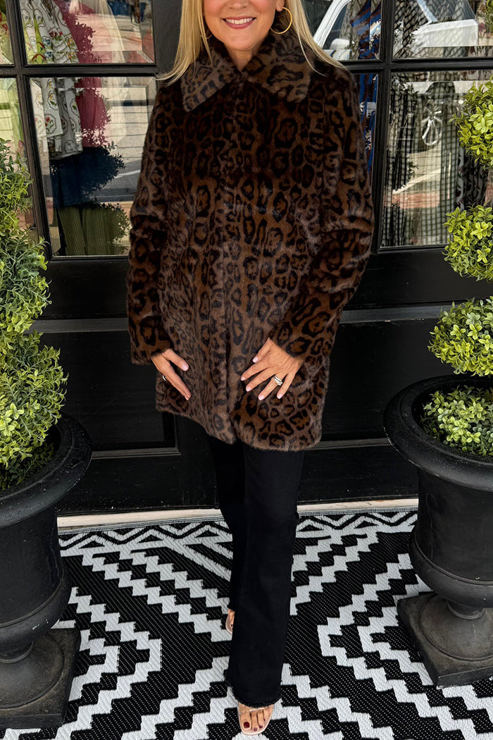 Leopard Collared Faux Fur Coat