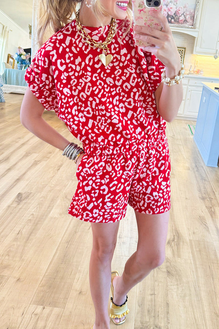 Red Animal Print Pocket Short Set