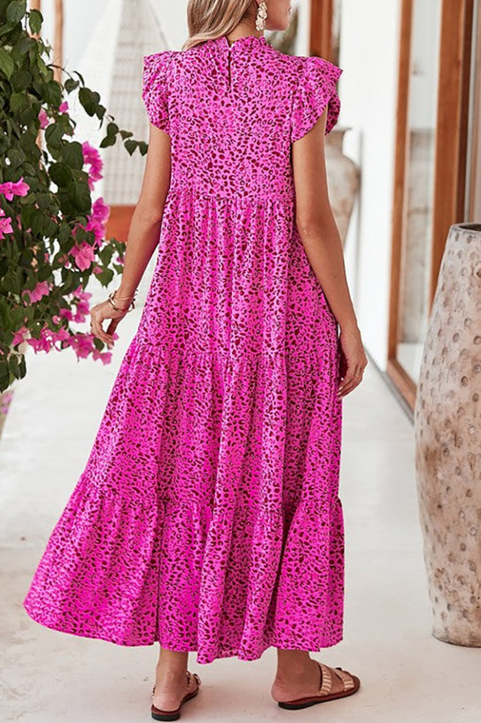 Ruffle Sleeveless Leopard Tiered Maxi Dress