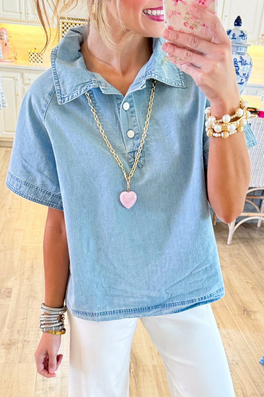 Casual Denim Short Sleeve Top