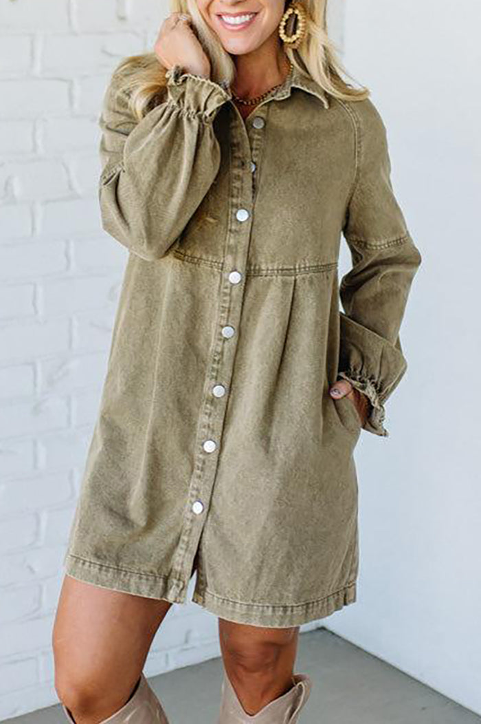 Pocketed Denim Shirt Dress