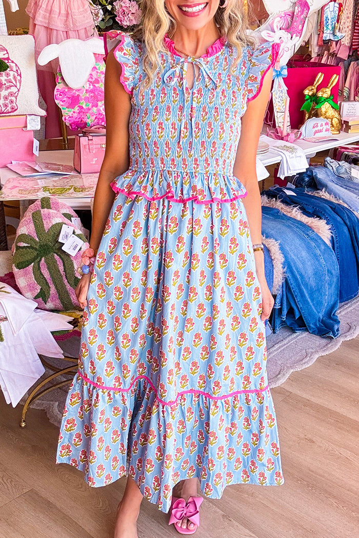 Floral Peplum Tiered Midi Dress