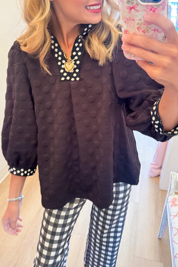 Black Jacquard Polka Dot Top