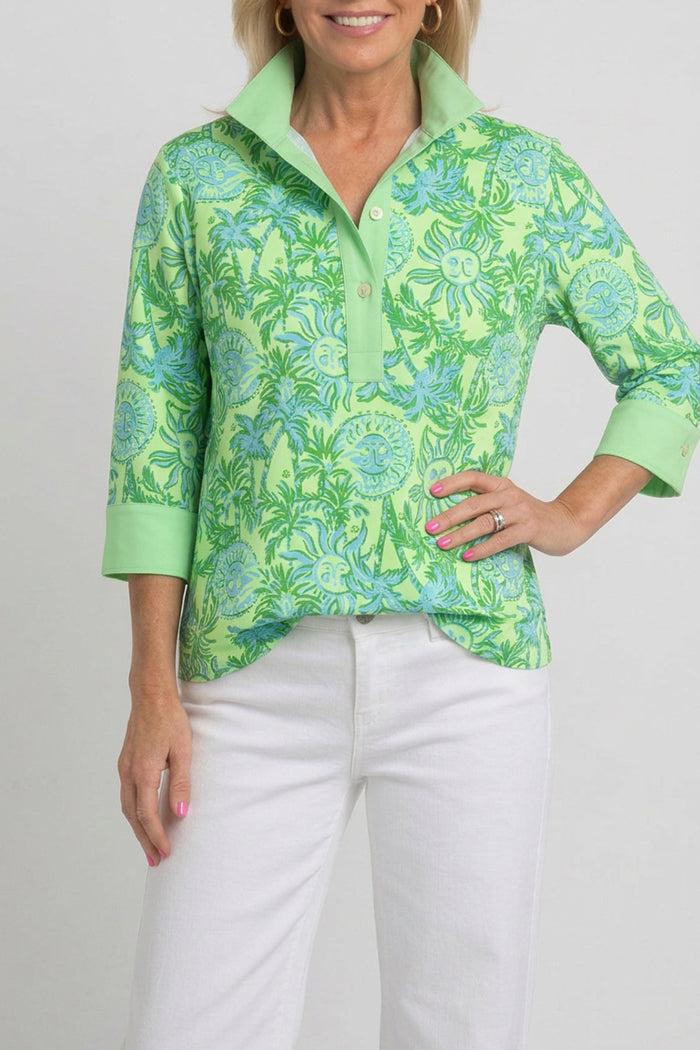 Lime Green Collared Half Button Top
