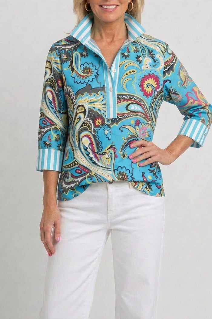 Paisley Print Contrast Collar Top