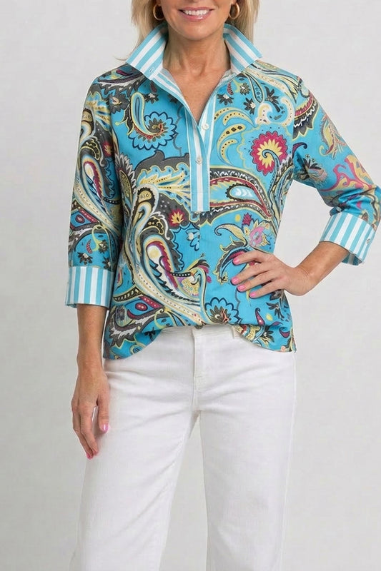 Paisley Print Contrast Collar Top