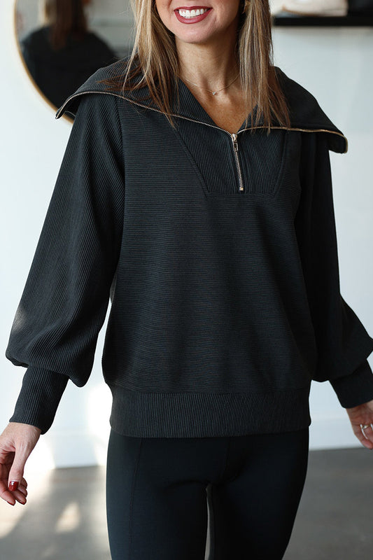 Oversized Collar Quarter Zip Top