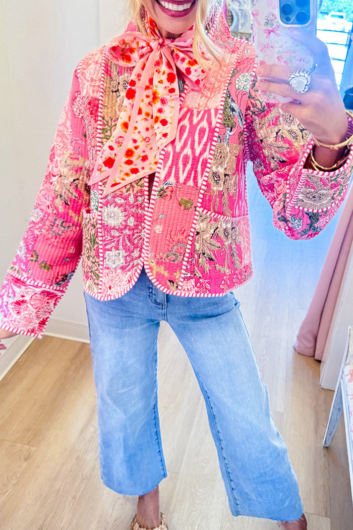 Pink Floral Quilted Pocket Jacket
