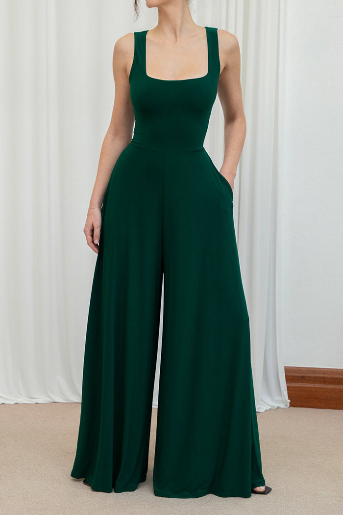 Square-Neck Pocketed Wide-Leg Jumpsuit