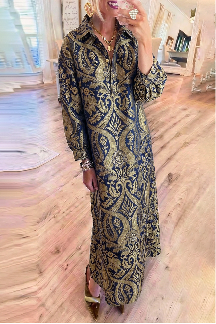 Floral Collared Long Sleeve Maxi Dress