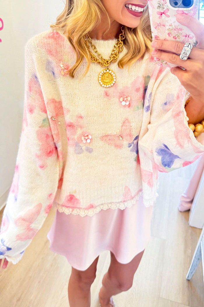 Cream Multi Butterfly Sweater