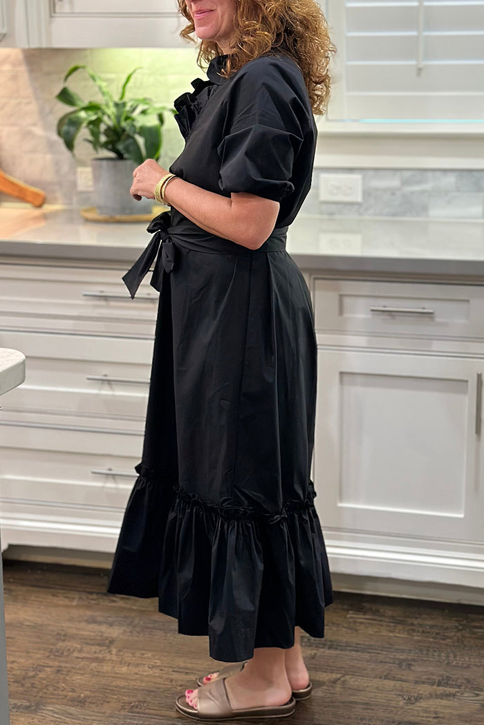 Ruffle Neck Tie Waist Dress