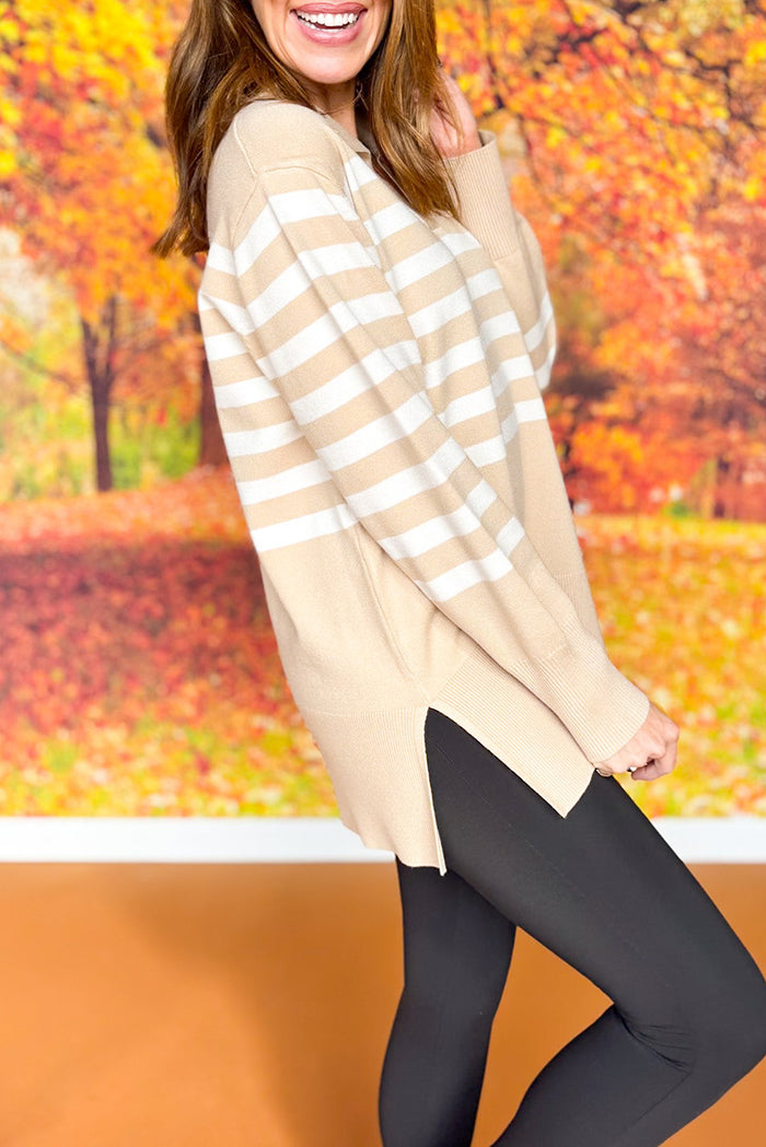 V-Neck Stripe Knit Top