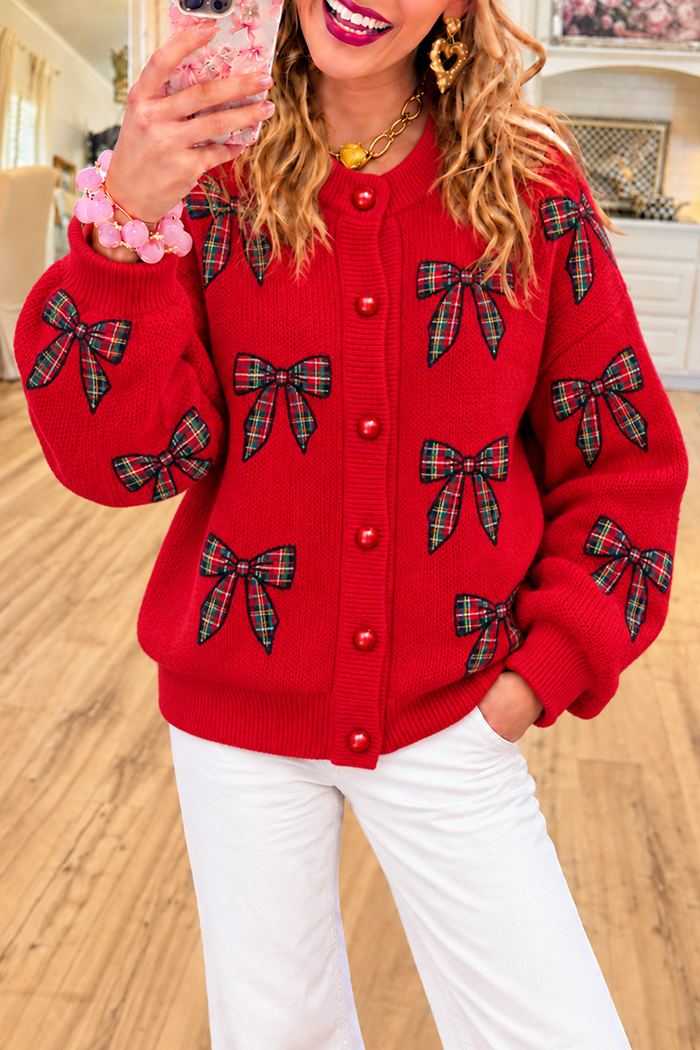 Casual Bow Pattern Knit Cardigan