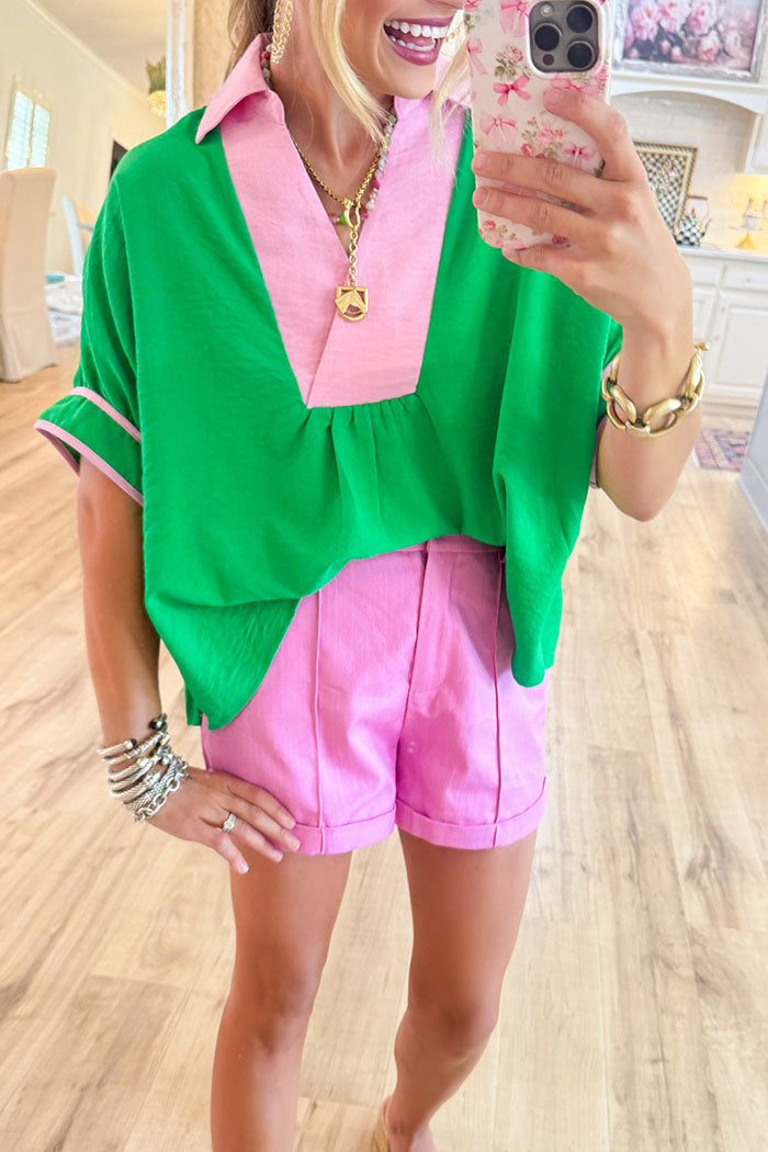 Casual Contrast Short Sleeve Top