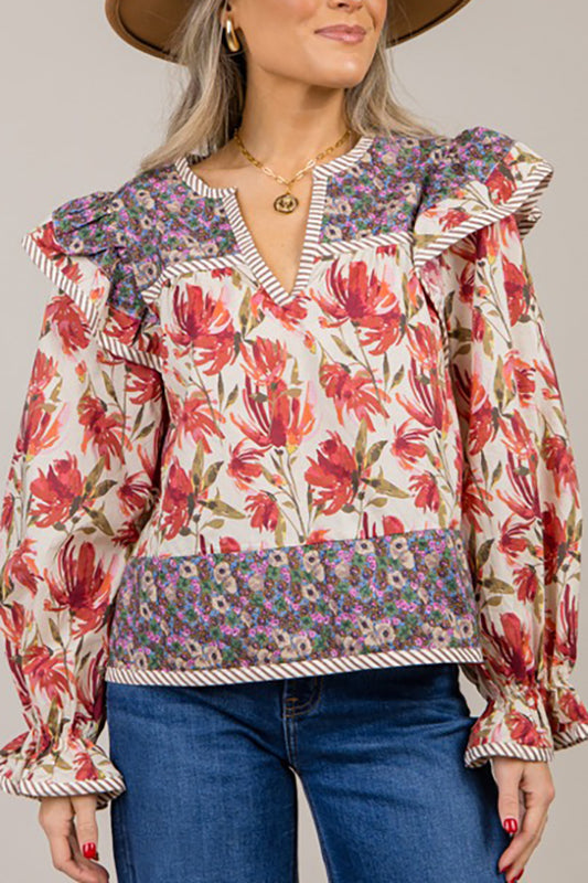 Floral Print Flared Sleeves Top
