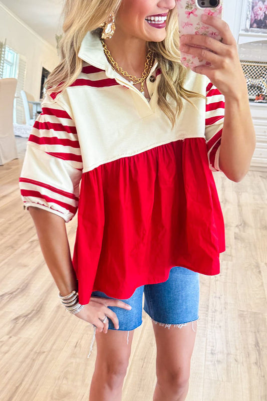 Stripe Short Puff Sleeve Top