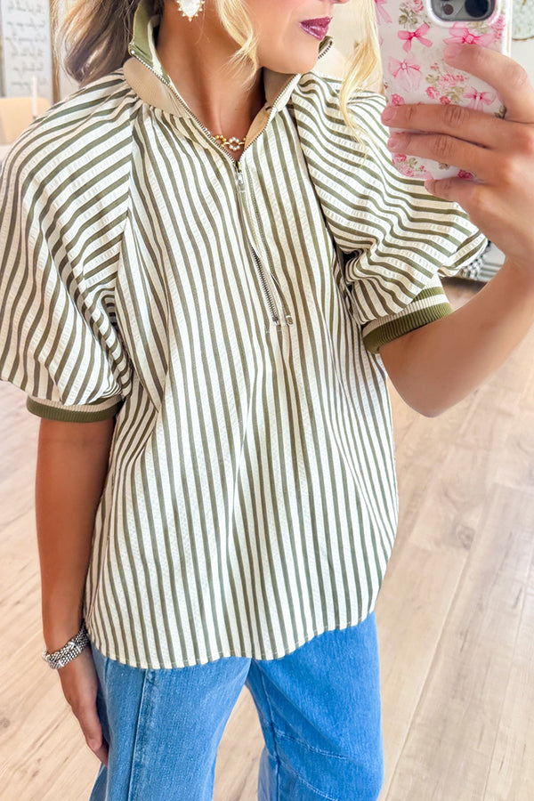 Casual Stripe Half Zip Top