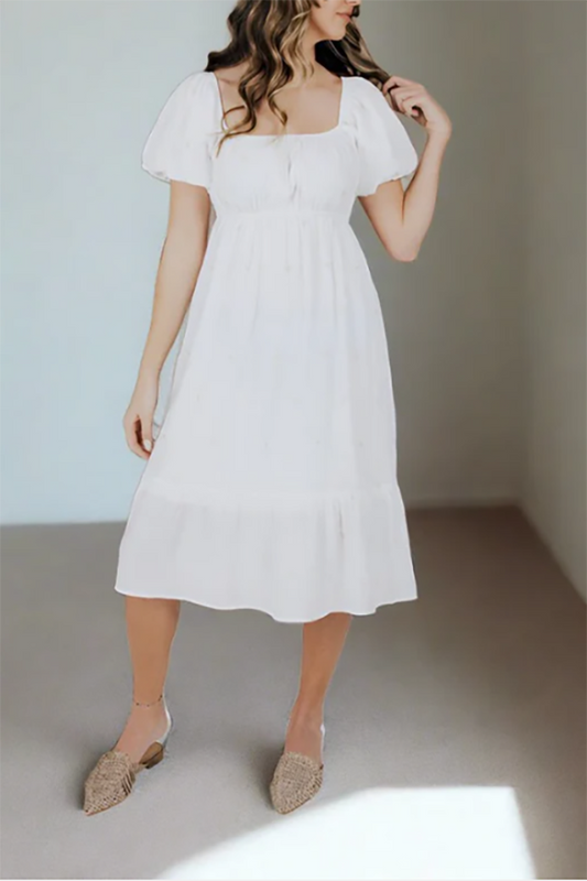 Square Collar Puff Sleeve Dress